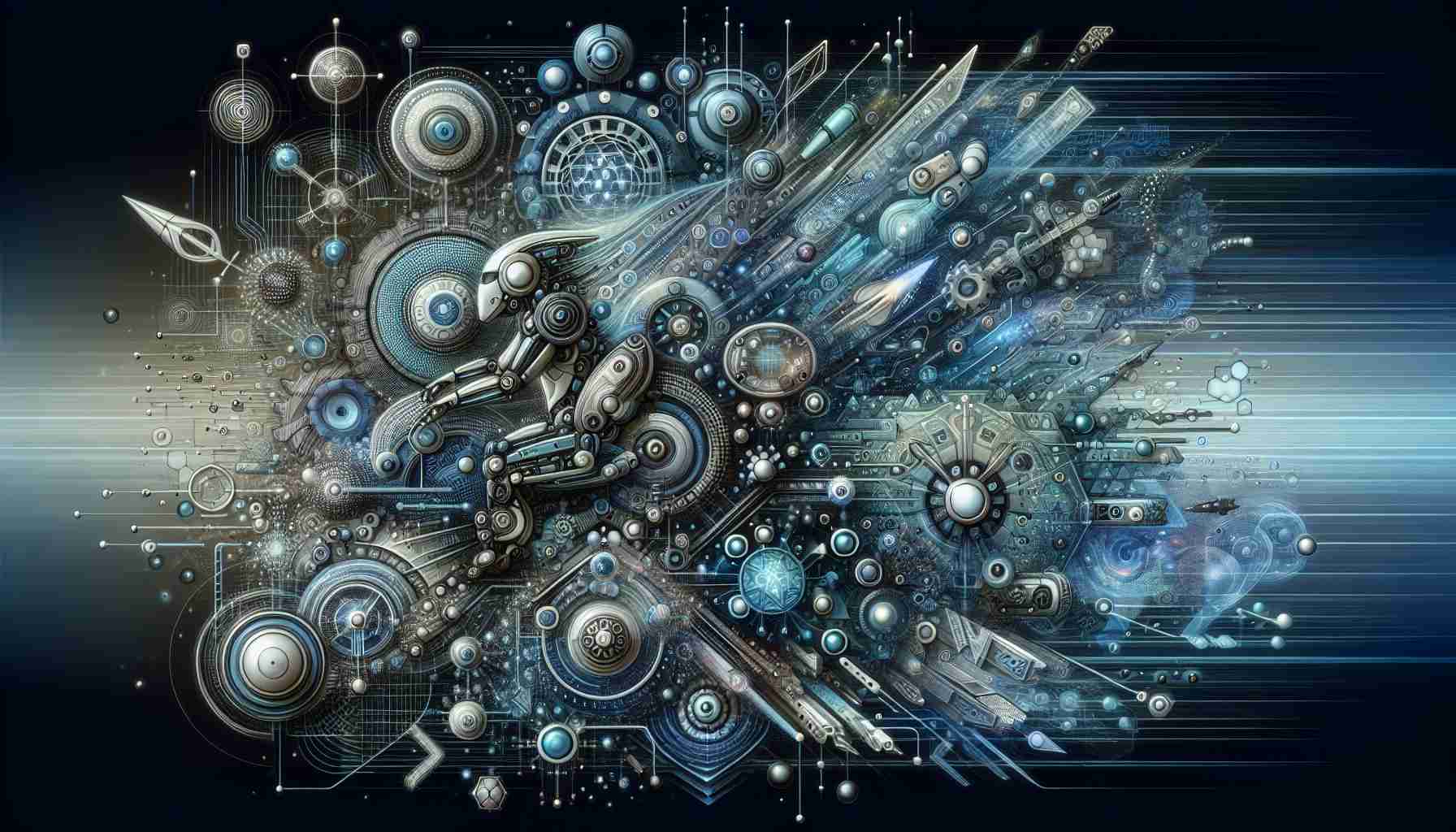 An intricately detailed, high-definition image representing the concept of technological innovations driving futurist progress. Include various symbols of cutting-edge technology such as autonomous robots, sophisticated nanotechnology, advanced artificial intelligence interfaces, and so on. Incorporate a sense of dynamism and forward motion to symbolize progress. The color scheme should reflect a future-oriented aesthetic, with hues of cybernetic blues, metallic silvers, and high-tech whites dominant.